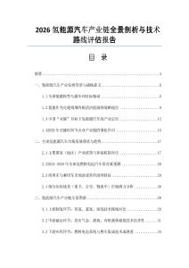 2026氢能源汽车产业链全景剖析与技术路线评估报告