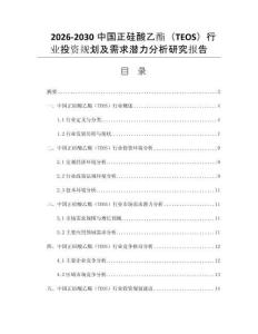 2026-2030中国正硅酸乙酯（TEOS）行业投资规划及需求潜力分析研究报告