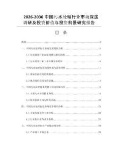2026-2030中国污水处理行业市场深度调研及投资价值与投资前景研究报告