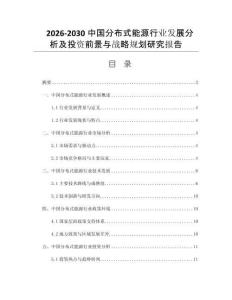 2026-2030中国分布式能源行业发展分析及投资前景与战略规划研究报告