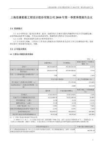 上海佳豪：2010年第一季度报告全文