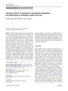Selecting subsets of genotyped experimental populations for phenotyping to maximize genetic diversity