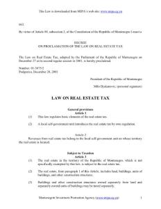 【黑山】房地产税法 Law on Real Estate Tax