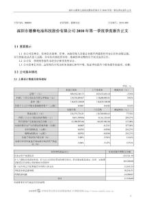 000049_德赛电池_深圳市德赛电池科技股份有限公司_2010年第一季度报告正文