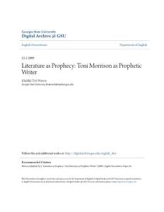 Literature as Prophecy- Toni Morrison as Prophetic Writer