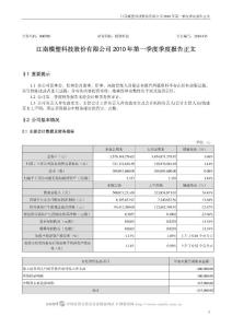 000700_模塑科技_江南模塑科技股份有限公司_2010年第一季度报告正文