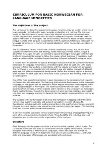 CURRICULUM FOR BASIC NORWEGIAN FOR LANGUAGE MINORITIES