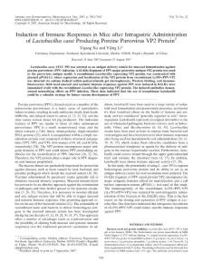 Induction of Immune Responses in Mice after Intragastric Administration of Lactobacillus casei Producing Porcine Parvovirus VP2 Protein