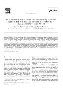 An experimental marker vaccine and accompanying serological diagnostic test both based on envelope glycoprotein E2 of classical swine fever virus (CSFV)