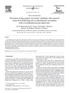 Protection of pigs against  in contact  challenge with classical swine fever following oral or subcutaneous vaccination with a recombinant porcine adenovirus