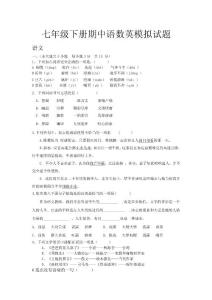 七年級下冊期中語數英模擬試題