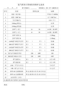 氮氣機每月常規檢查維護記錄表