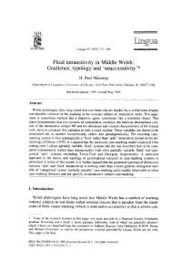 Fluid intransitivity in Middle Welsh Gradience, typology and ´unaccusativity´