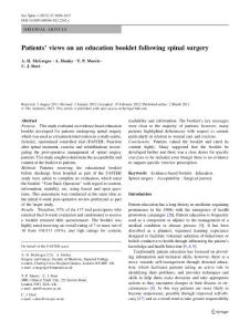 Patients&acute; views on an education booklet following spinal surgery.