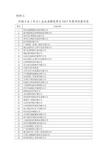中国工业（中小）企业品牌竞争力2013年度评价前百名（公示名单，公示期4月8日至28日）