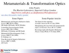 Cargese2009_Pendry_Metamaterial and Transformation Optics