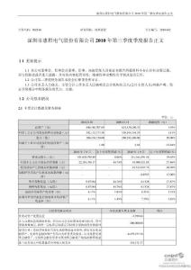深圳惠程：2010年第三季度报告正文