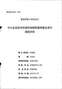 中小企业技术创新的战略联盟构建及运行绩效评价