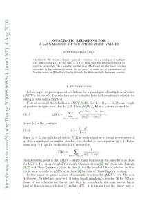 201008.0686v1 Quadratic relations for a q-analogue of multiple zeta values