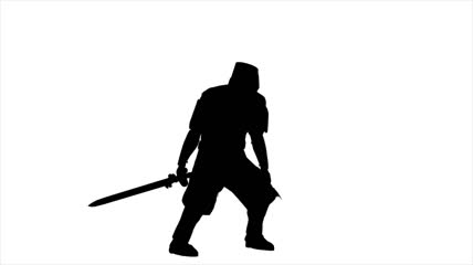 士兵手握戟做蹲起动作黑色人影