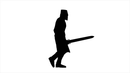 士兵手握戟缓慢前进黑色人影