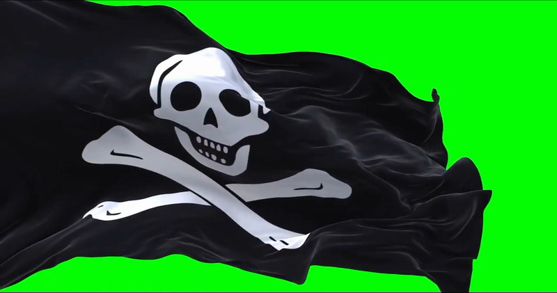 绿屏抠像飘扬的黑色骷髅海盗旗