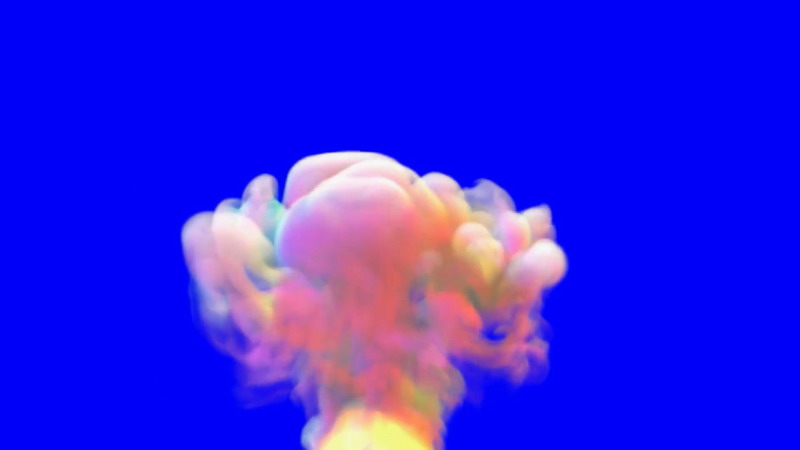 蓝屏抠像爆炸的白色蘑菇云
