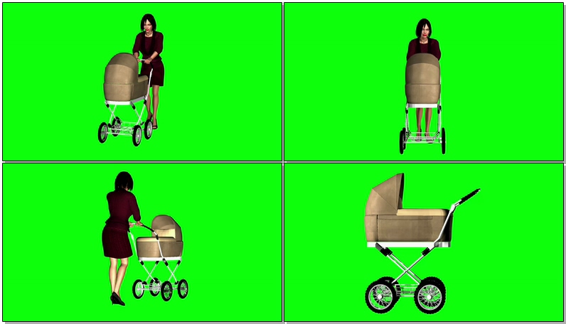 绿屏抠像推婴儿车的女子