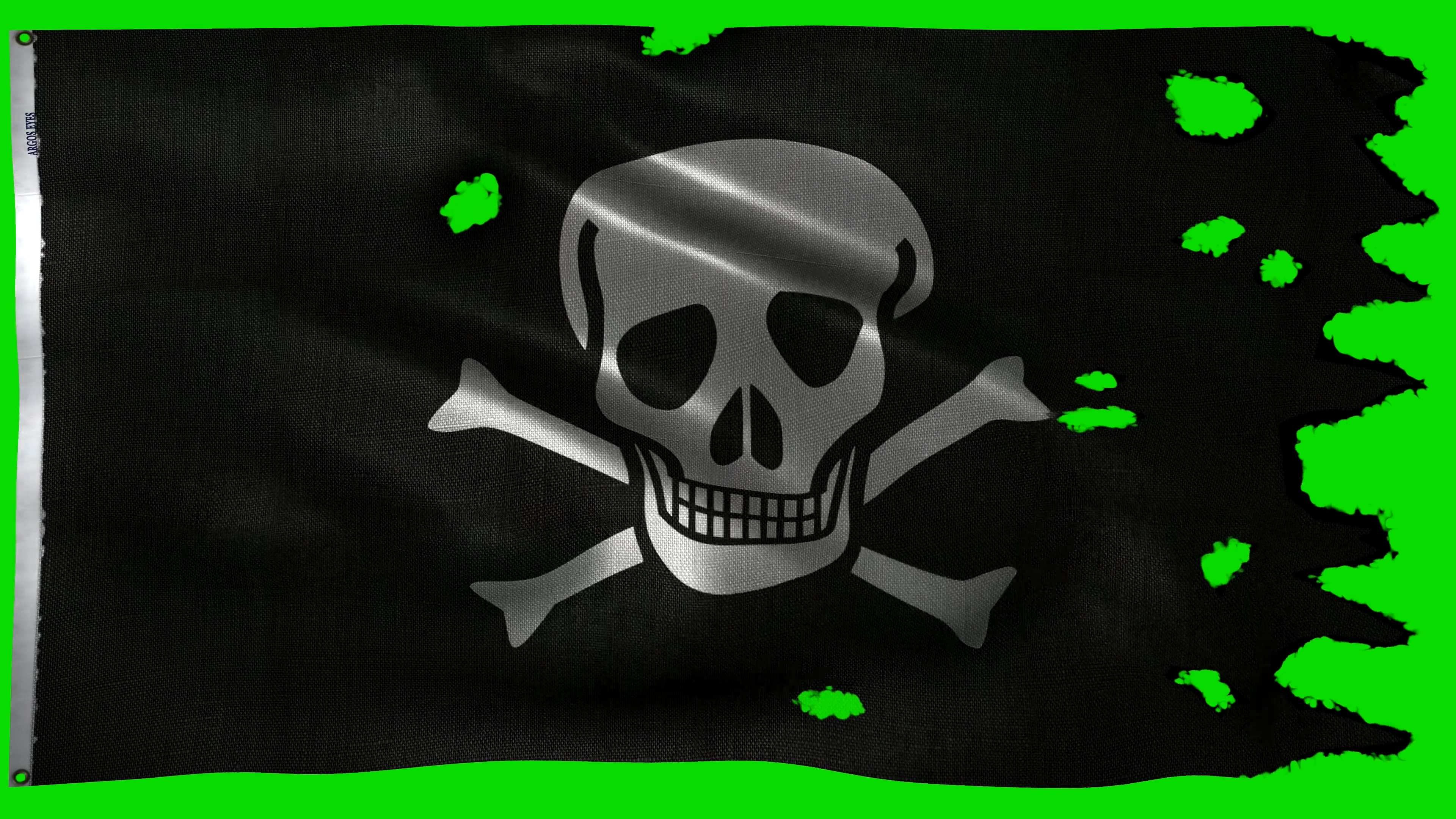 [4K]绿屏抠像飘扬的黑色海盗旗