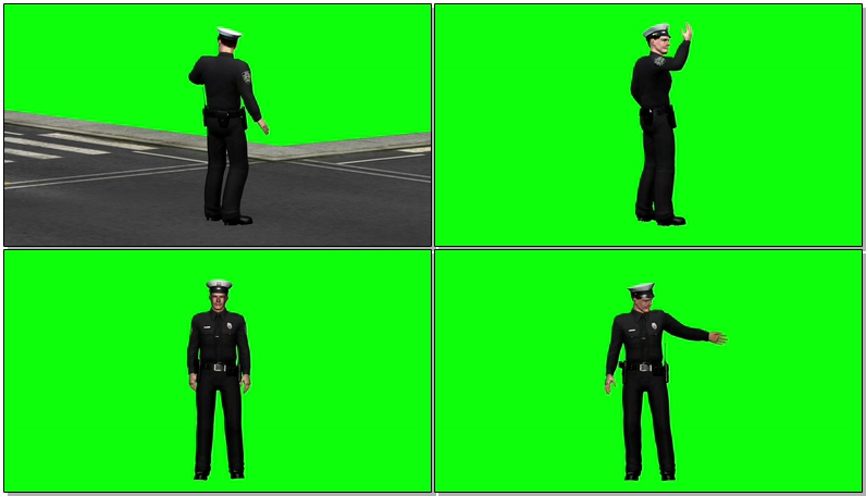 绿屏抠像指挥交通的警察