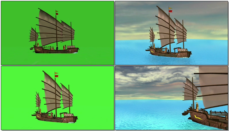 绿屏抠像古老的中国帆船