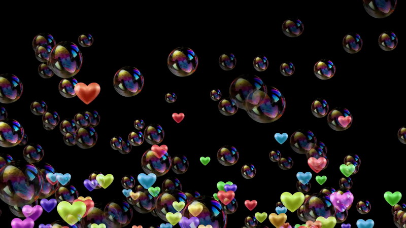 漂浮的彩色爱心气泡