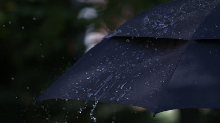 实拍下雨天雨滴到雨伞