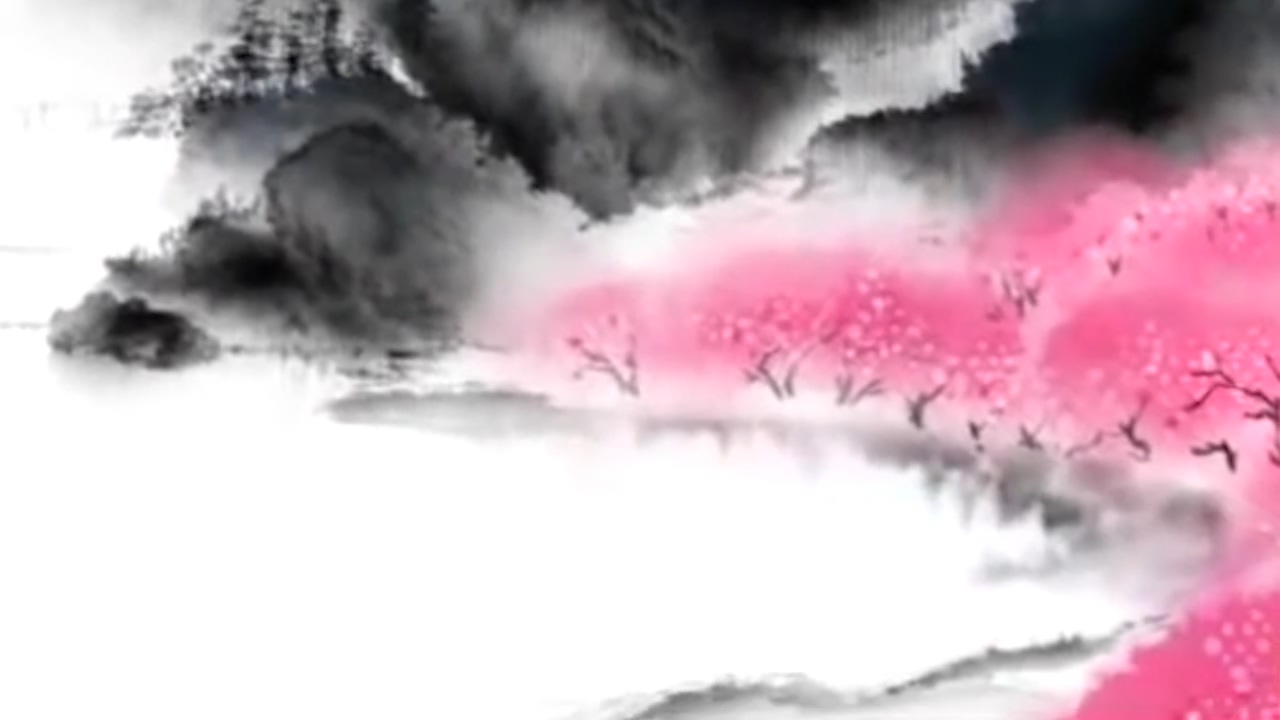 桃花仙中国风水墨山水画2
