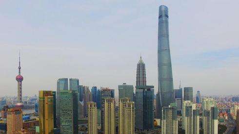 航拍上海中国第一高楼夜景