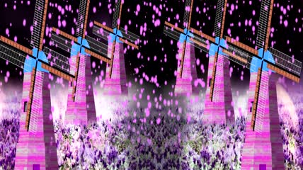梦幻浪漫风车旋转薰衣草紫色粒子漫天飞舞LED背景视频素材