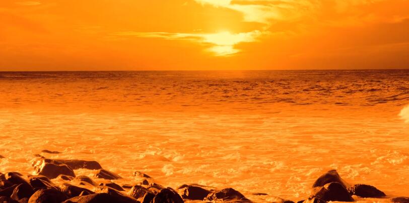 橙色日落-海洋-波-海-海滩-