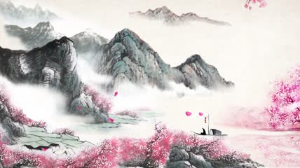 水墨山水中国风淡彩彩墨竹叶花瓣背景视频素材