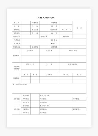 公司招聘新员工 应聘人员登记表