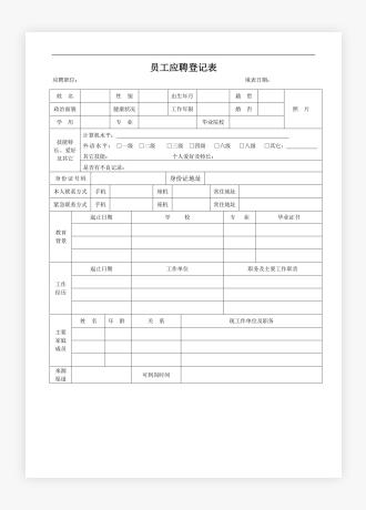 应聘人员登记表标准范文模板