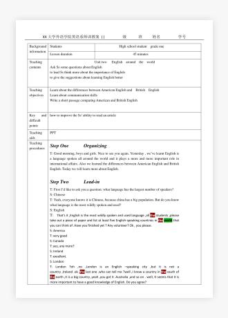 English  around  the  world教案模板