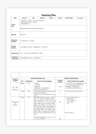 全英教案模板Teaching plan1