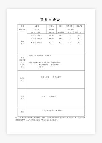 采购申请表范文