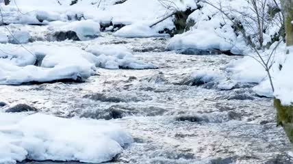 冰雪消融溪水潺潺视频素材