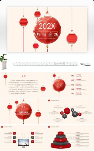 喜庆灯笼中国风年终汇报工作总结PPT模板