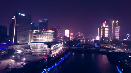浙江航拍地标建筑夜景视频素材