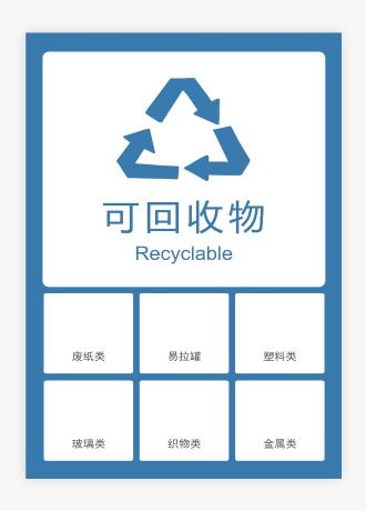 垃圾分类可回收垃圾垃圾桶贴纸图标海报