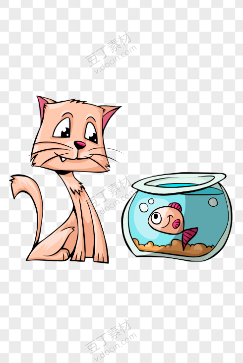 卡通猫和浴缸中的鱼