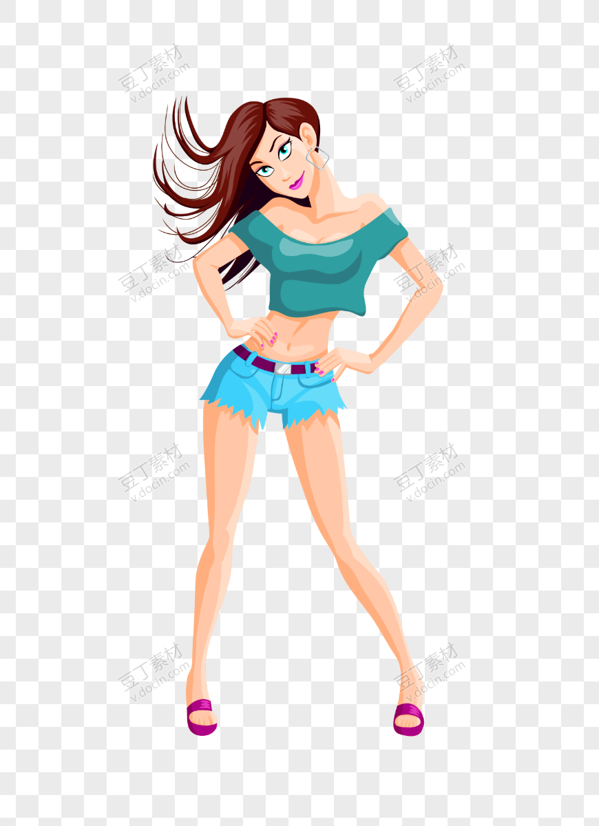 双手叉腰的性感女孩