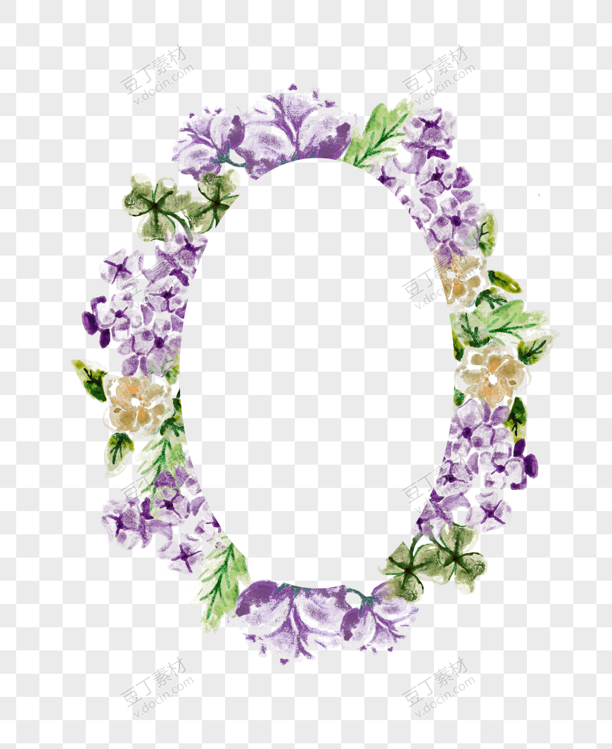手绘绿植紫花花框
